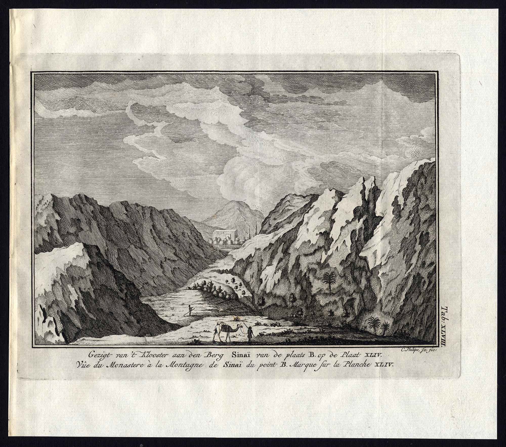 , 2 Antique Prints-CONVENT-MOUNT SINAI-VIEW-EGYPT-Niebuhr-Philips-1776, Pictura Antique Prints