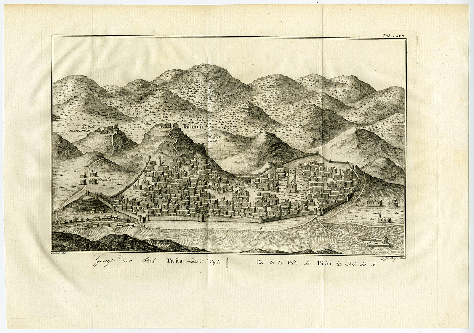, Antique Print-YEMEN-TAAS-TAIZZ-VIEW-ARABIAN PENINSULA-Niebuhr-De Huyser-1776, Pictura Antique Prints