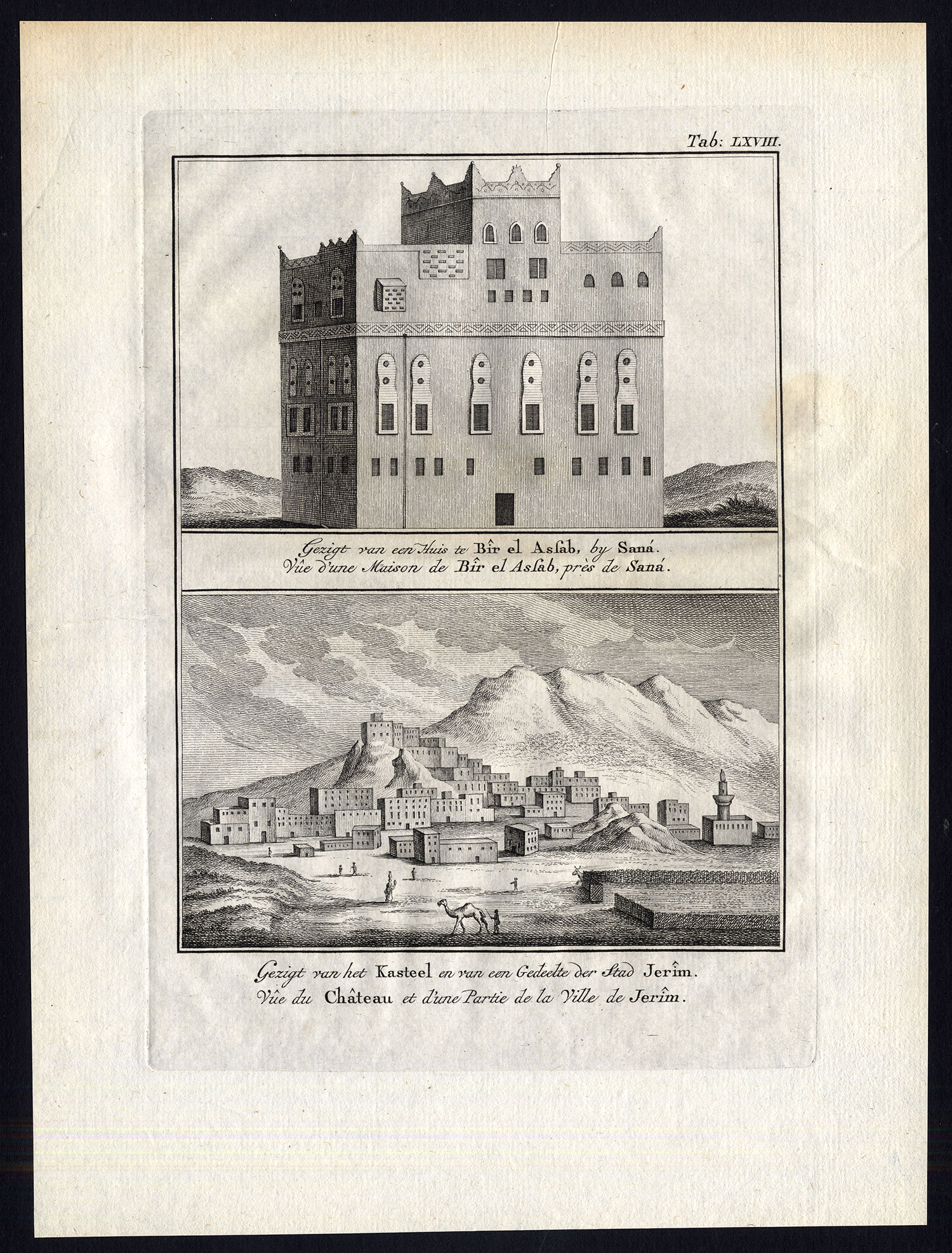 , Antique Print-YEMEN-YERIM-JERIM-CASTLE-VIEW-BIR EL ASSAB-SANAA-Niebuhr-1776, Pictura Antique Prints