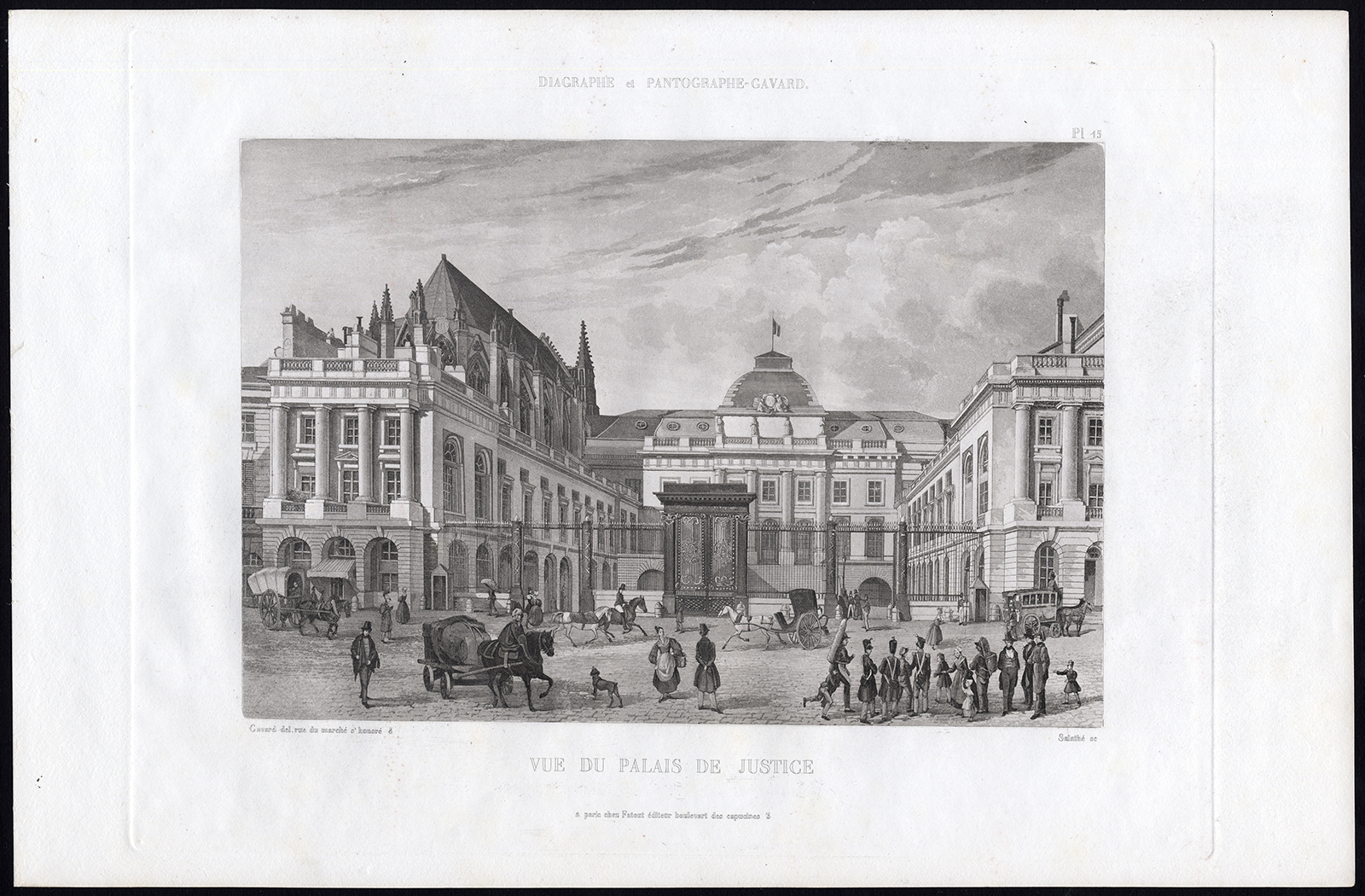 , Antique Print-Aquatint-PARIS-PALAIS DE JUSTICE-COURT-Pl. 15-Salathe-Gavard-1845, Pictura Antique Prints