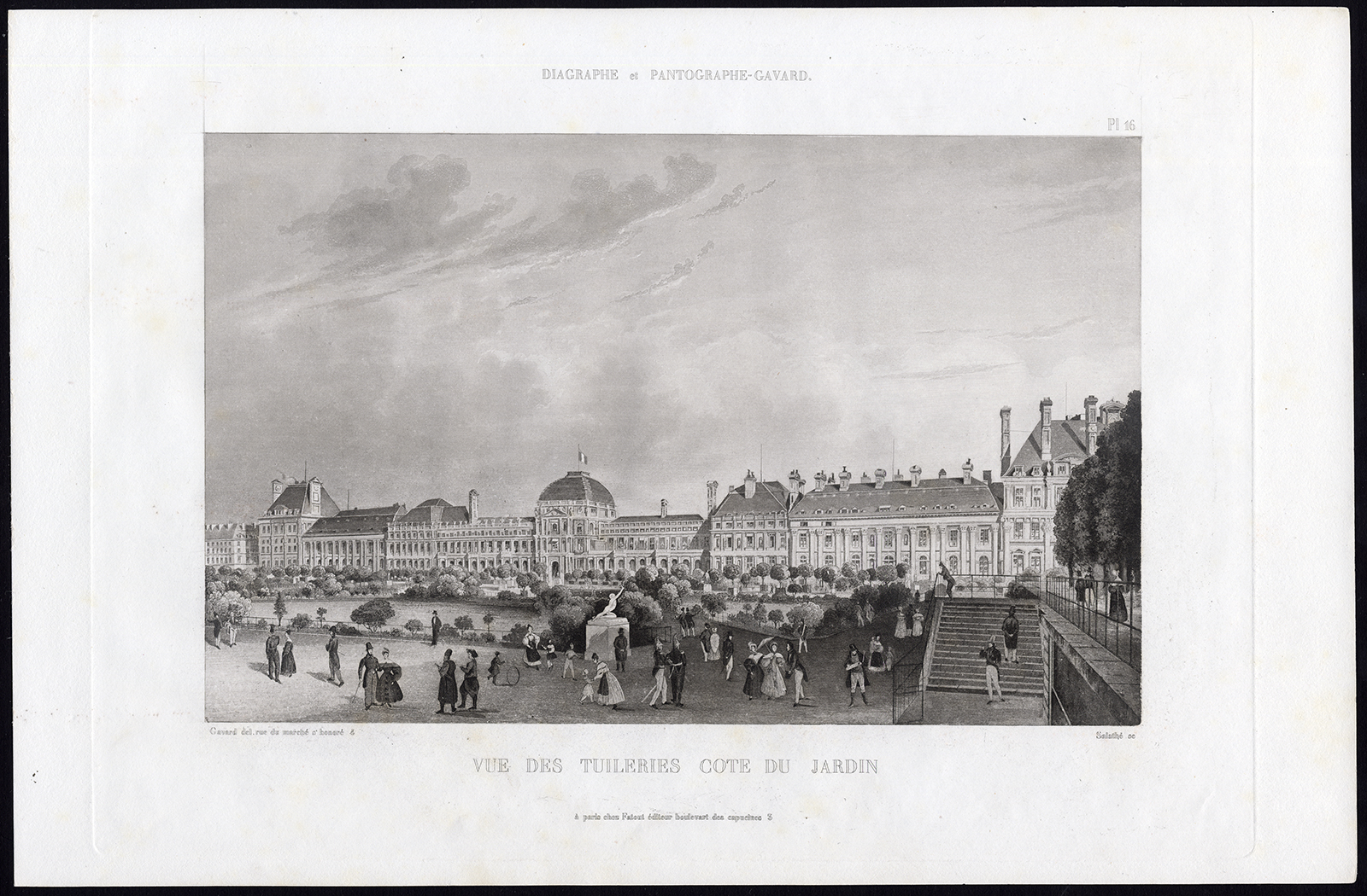 , Antique Print-Aquatint-PARIS-TUILERIES-GARDEN-Pl. 16-Salathe-Gavard-1845, Pictura Antique Prints