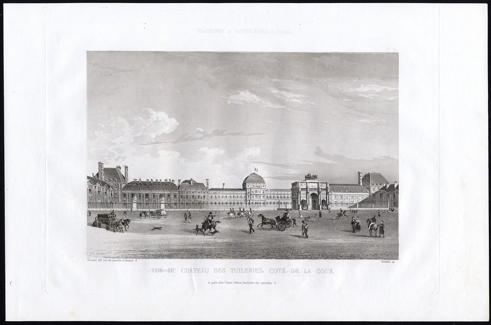 , Antique Print-Aquatint-PARIS-TUILERIES PALACE-YARD-Pl. 20-Salathe-Gavard-1845, Pictura Antique Prints
