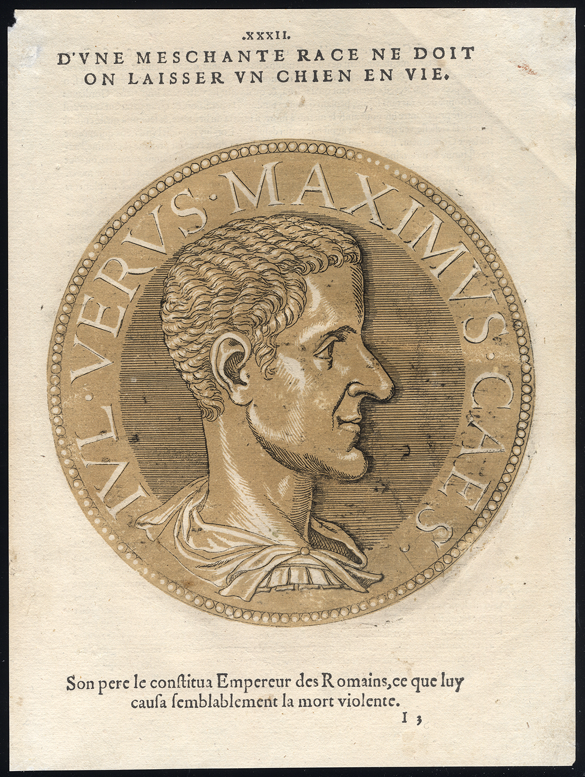 , Antique Portrait Print-VERUS MAXIMUS-ROMAN EMPEROR-Jegher-Goltzius-1645, Pictura Antique Prints