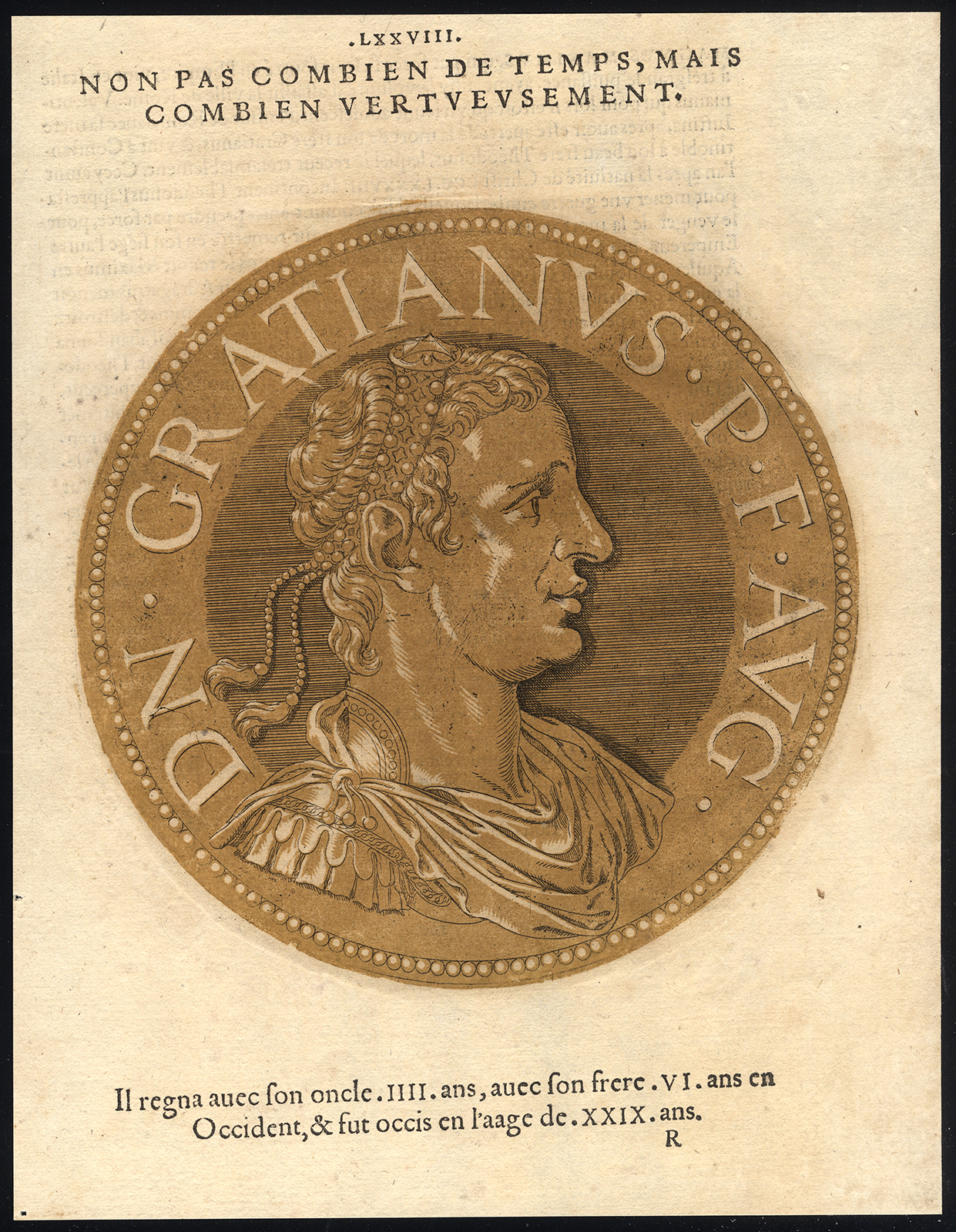 , Antique Portrait Print-GRATIAN-ROMAN EMPEROR-Jegher-Goltzius-1645, Pictura Antique Prints