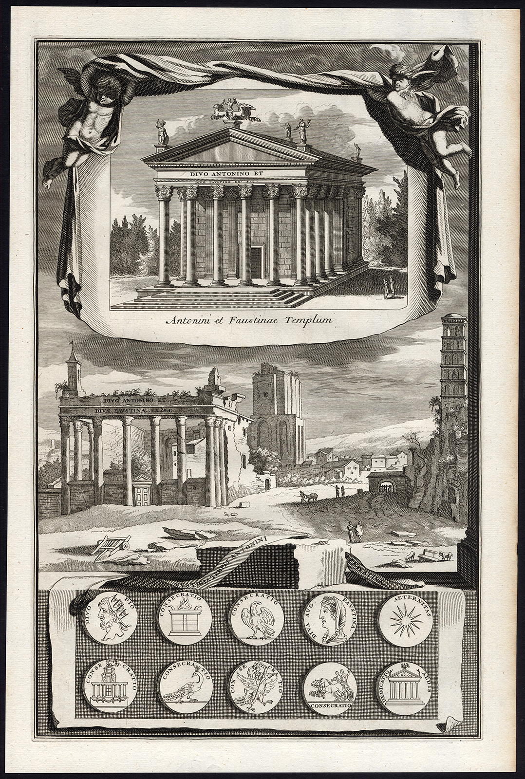 , Antique Print-TEMPLE-ANTONINUS AND FAUSTINA-ROME-ITALY-Goeree-1704, Pictura Antique Prints