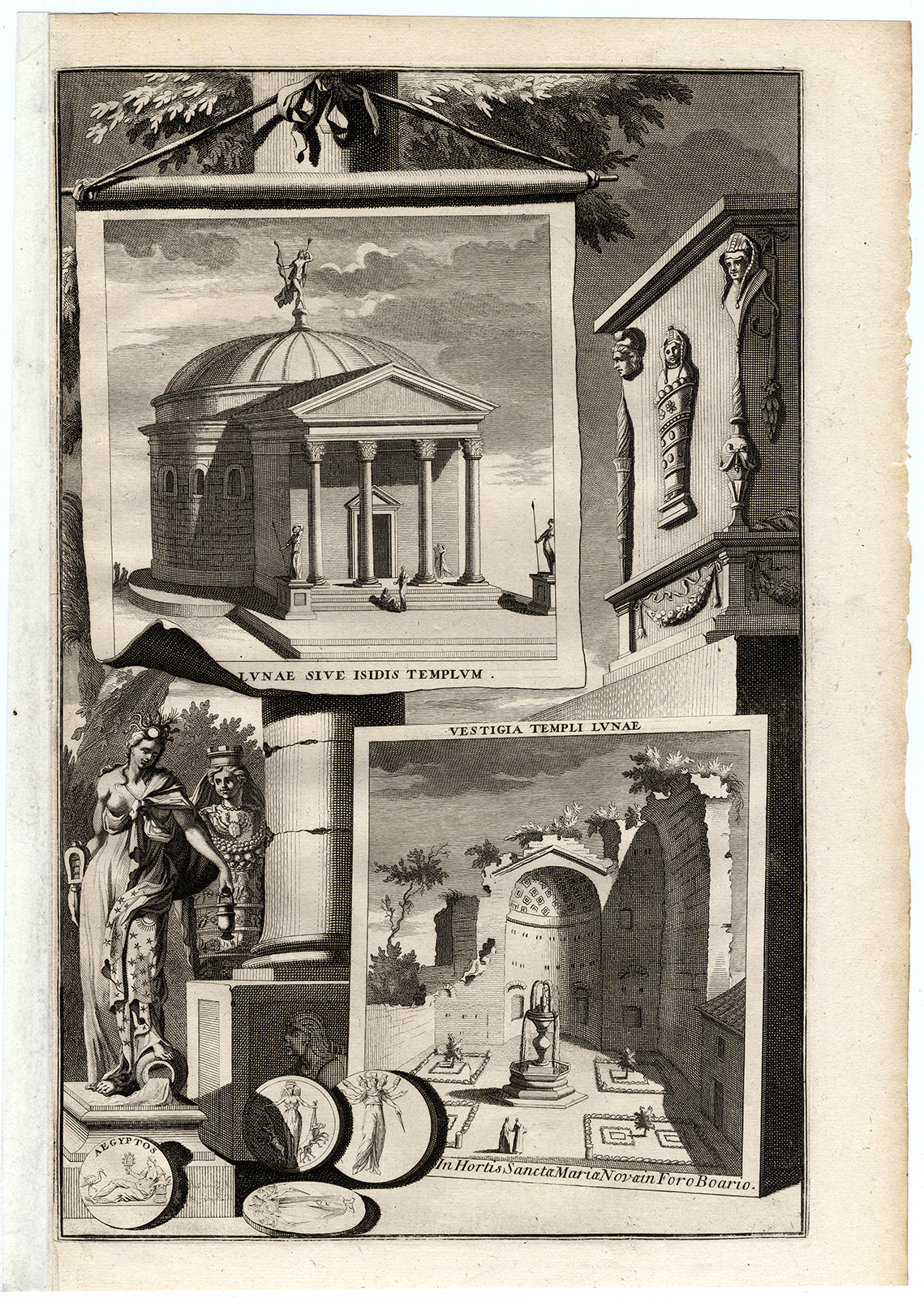 , Antique Print-MOON-RUIN-TEMPLE-ROME-ITALY-Goeree-1704, Pictura Antique Prints