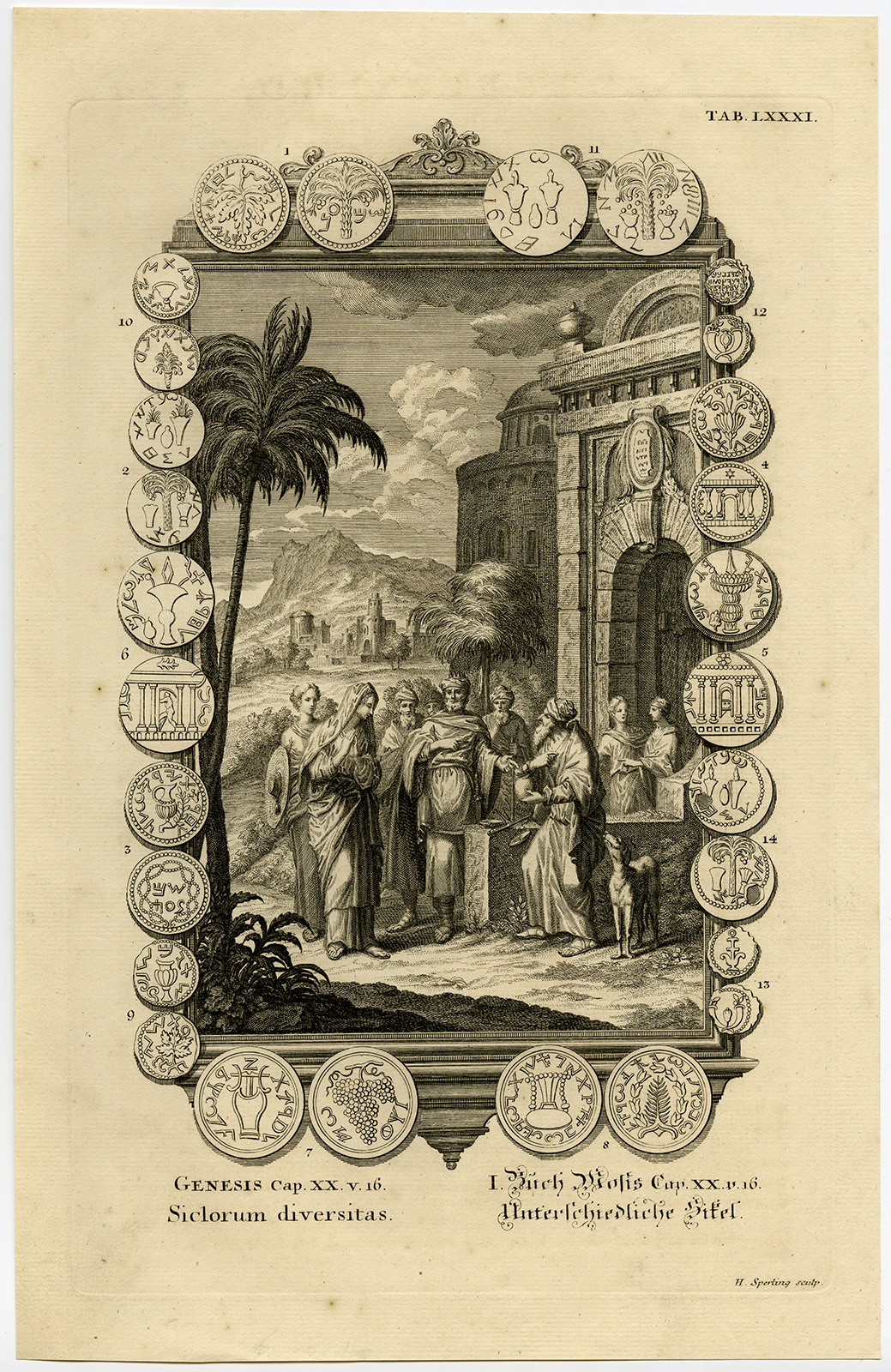 , Antique Print-THOUSAND PIECES OF SILVER-GENESIS-Scheuchzer-Fussli-1731, Pictura Antique Prints