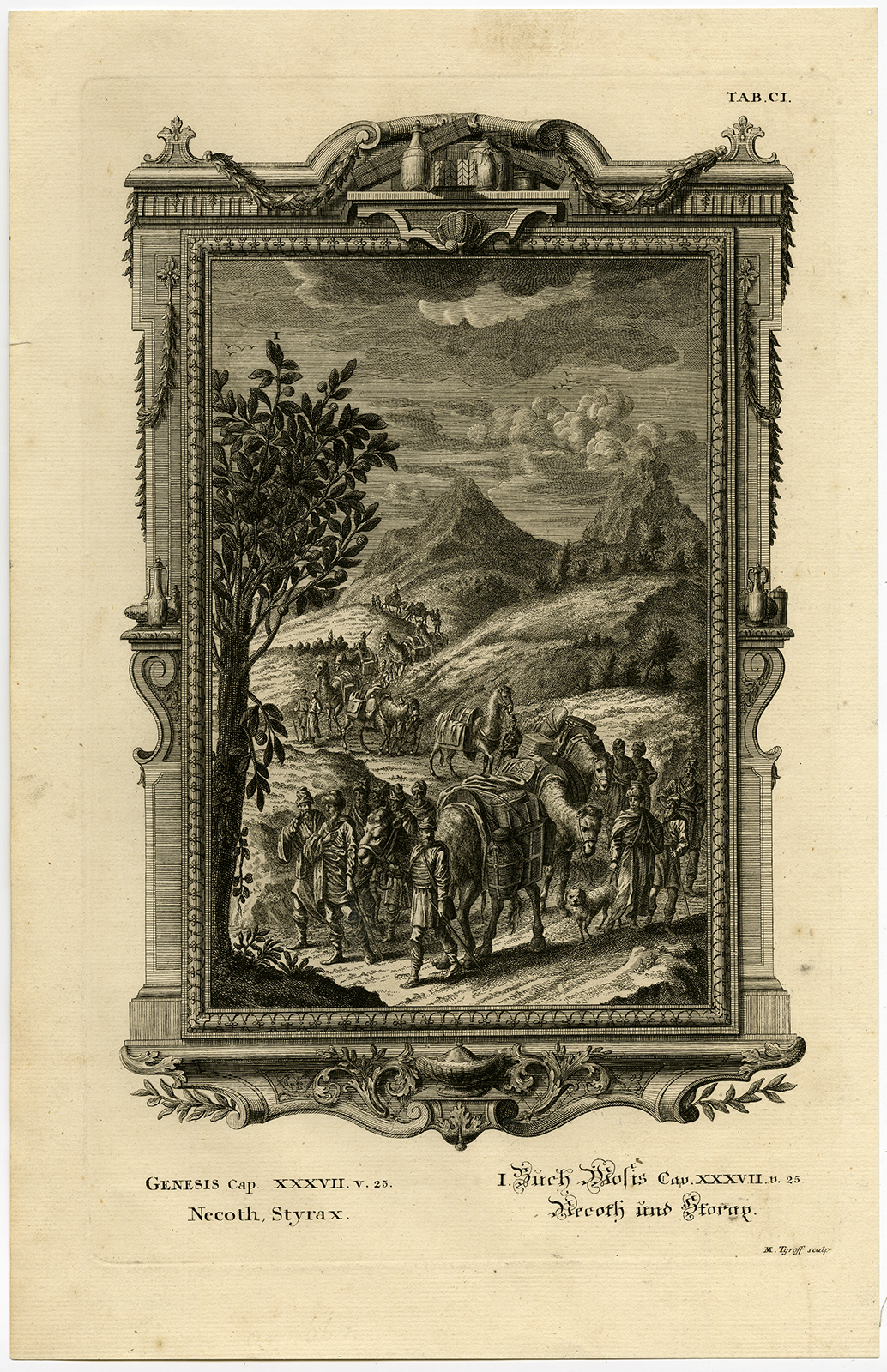 , Antique Print-CAMEL-CARAVAN-SPICE-MYRRH-ISHMEELITE-GILEAD-Scheuchzer-Fussli-1731, Pictura Antique Prints