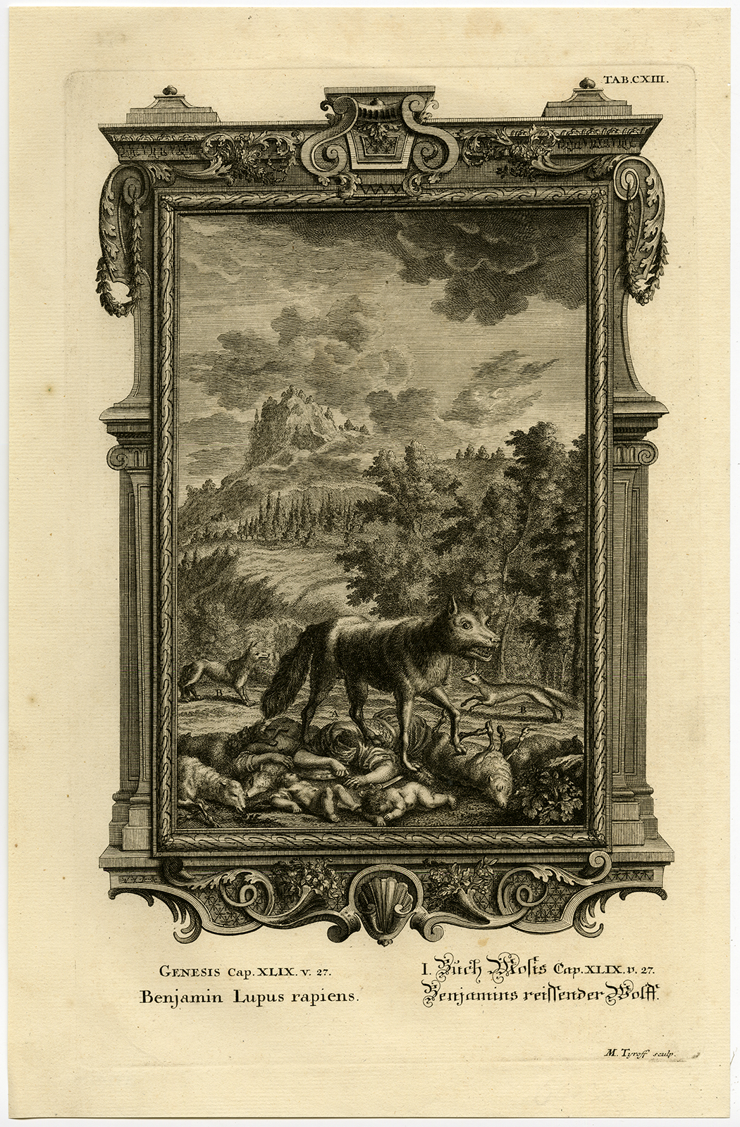 , Antique Print-BENJAMIN-WOLF-PREY-Scheuchzer-Fussli-1731, Pictura Antique Prints