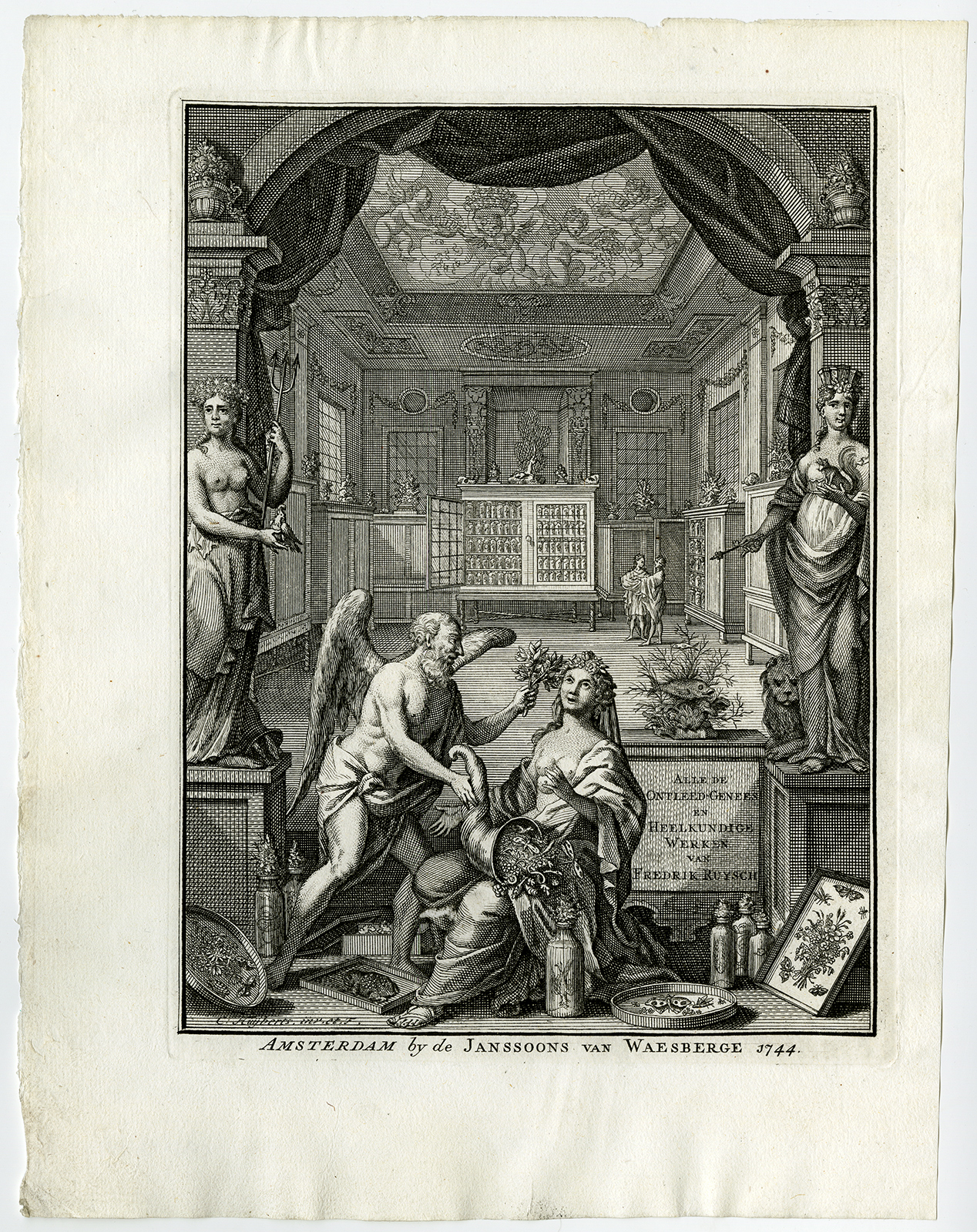 , Antique Print-ANATOMY-TITLE ENGRAVING-CURIOSITY CABINET-Ruysch-Huijberts-1744, Pictura Antique Prints