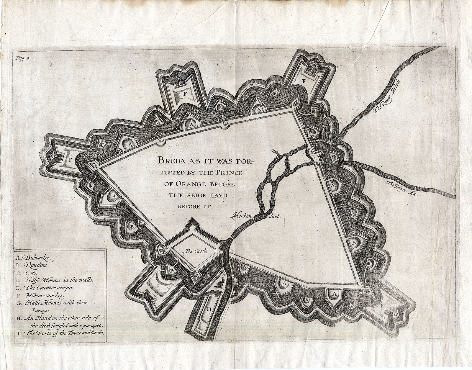 , Antique Map-FORTIFICATION-BREDA-PRINCE OF ORANGE-Herman Hugo-1627, Pictura Antique Prints