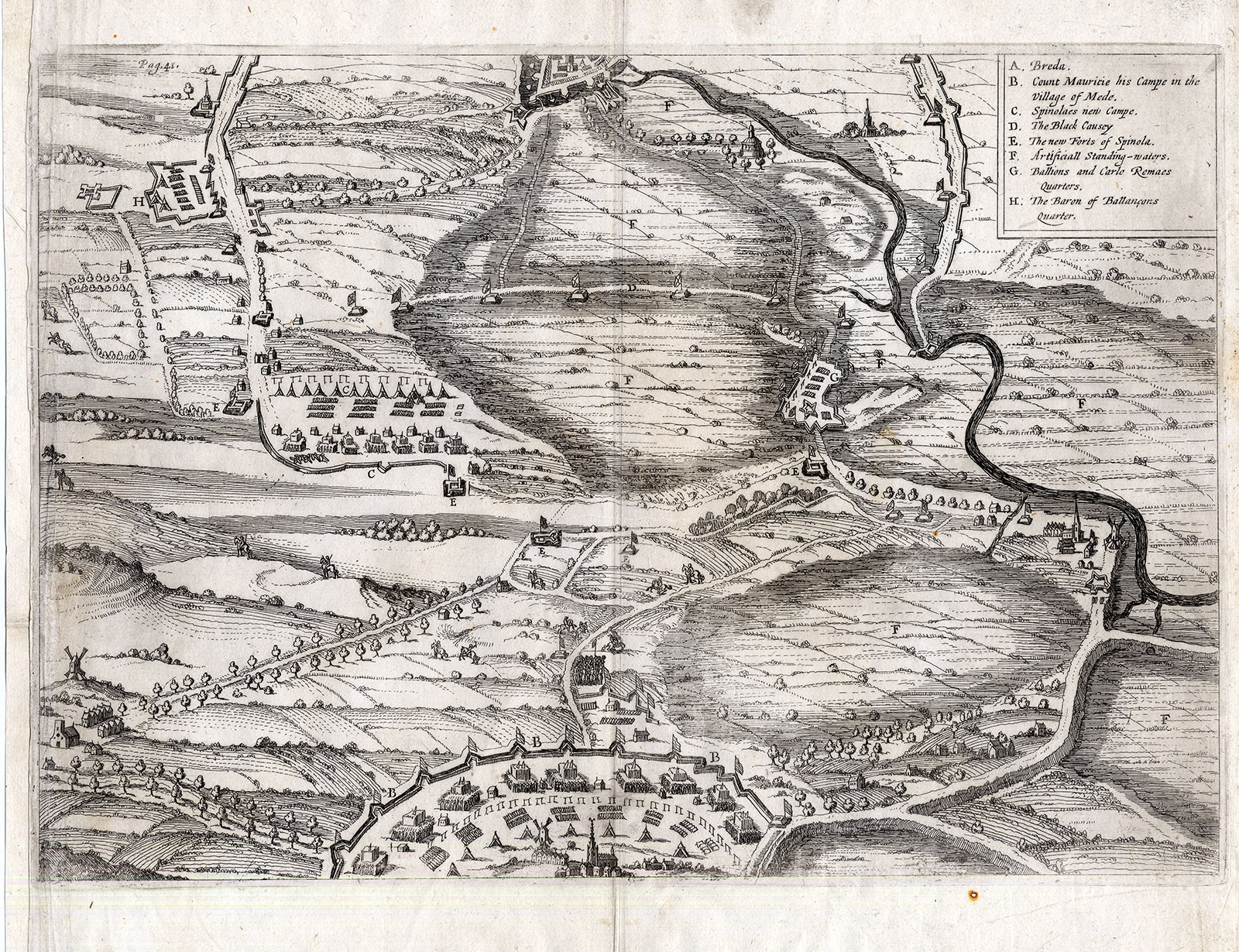 , Antique Map-SIEGE-BREDA-MADE-AA RIVER-SPINOLA-EIGHTY YEARS’ WAR-Herman Hugo-1627, Pictura Antique Prints