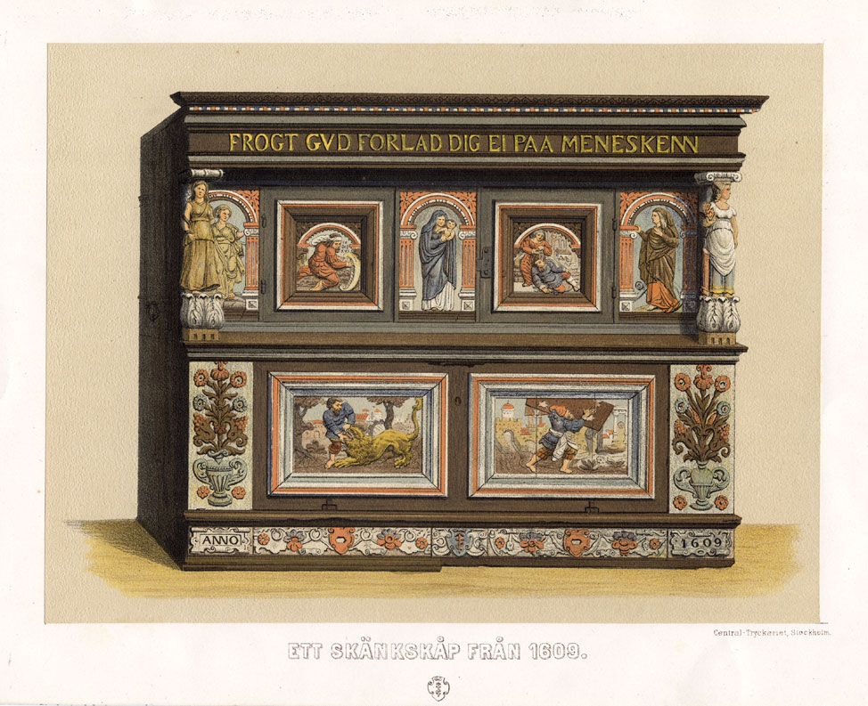 , Antique Print-FURNITURE-HOUSE-SWEDEN-Hazelius-1885, Pictura Antique Prints