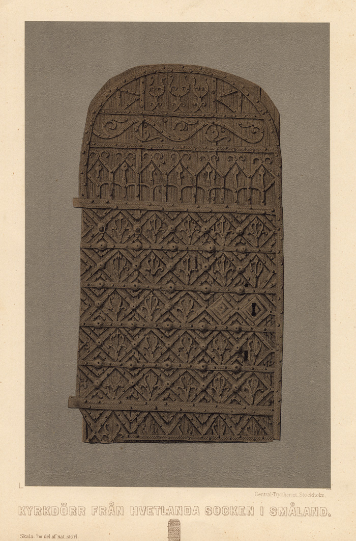 , Antique Print-DOOR-CHURDH-SMALAND-SWEDEN-Hazelius-1885, Pictura Antique Prints
