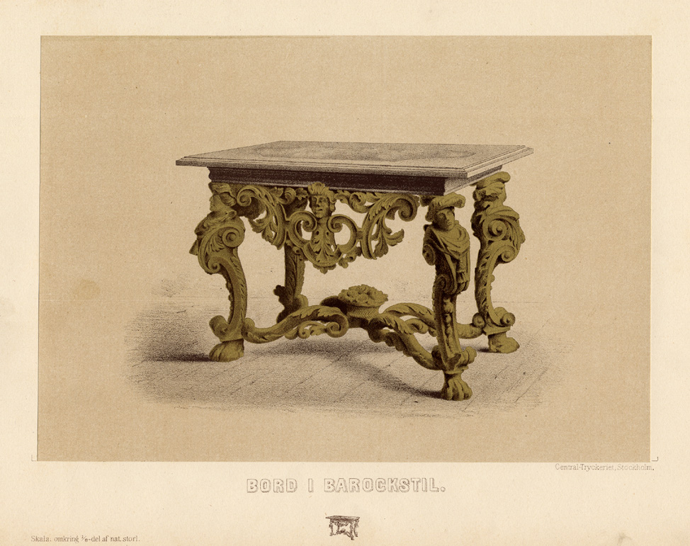 , Antique Print-TABLE-BAROQUE-STYLE-SWEDEN-Hazelius-1885, Pictura Antique Prints
