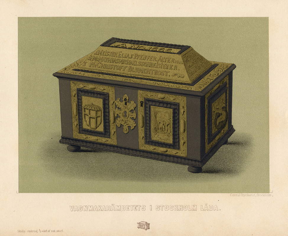 , Antique Print-BLANKETCHEST-HOUSE-SWEDEN-Hazelius-1885, Pictura Antique Prints