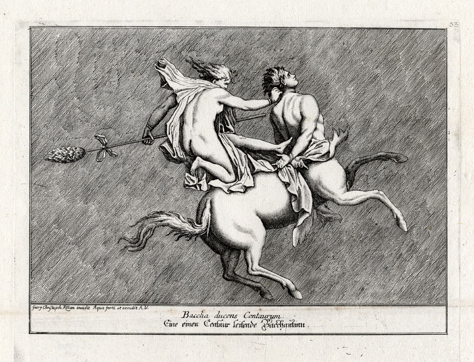 , Antique Print-BACCHUS-CENTAUR-MYTHOLOGY-Kilian-1782, Pictura Antique Prints