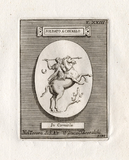 , Antique Print-SOLDIER-HORSE-CROCODILE-Bartoli-1751, Pictura Antique Prints