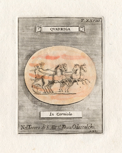 , Antique Print-CHARIOT-ROMAN-HORSES-Bartoli-1751, Pictura Antique Prints