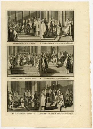 Antique Print-BISHOP-ROMAN CATHOLIC-DEGRADE-BISHOP-REINSTATE-Picart-1727
