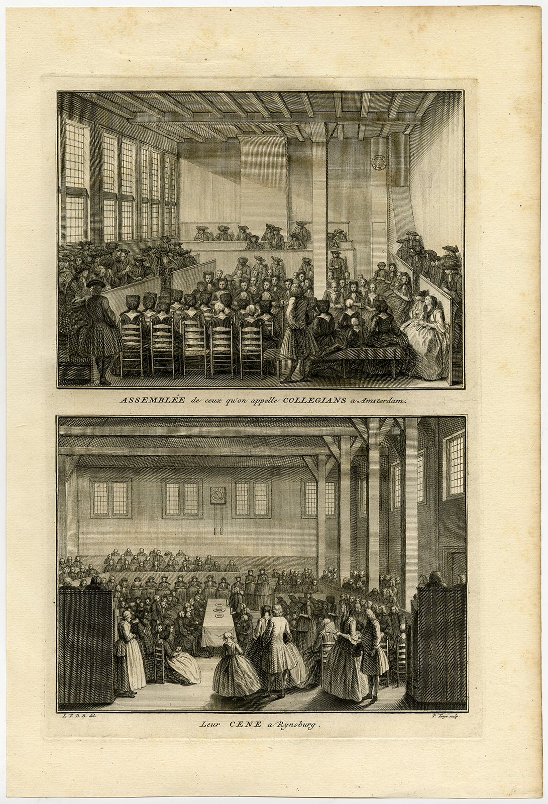 , Antique Print-COLLEGIAN-AMSTERDAM-RIJNSBURG-Picart-1727, Pictura Antique Prints