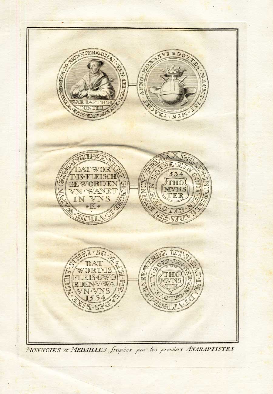 , Antique Print-ANABAPTIST-COINS-MEDAL-Picart-1727, Pictura Antique Prints