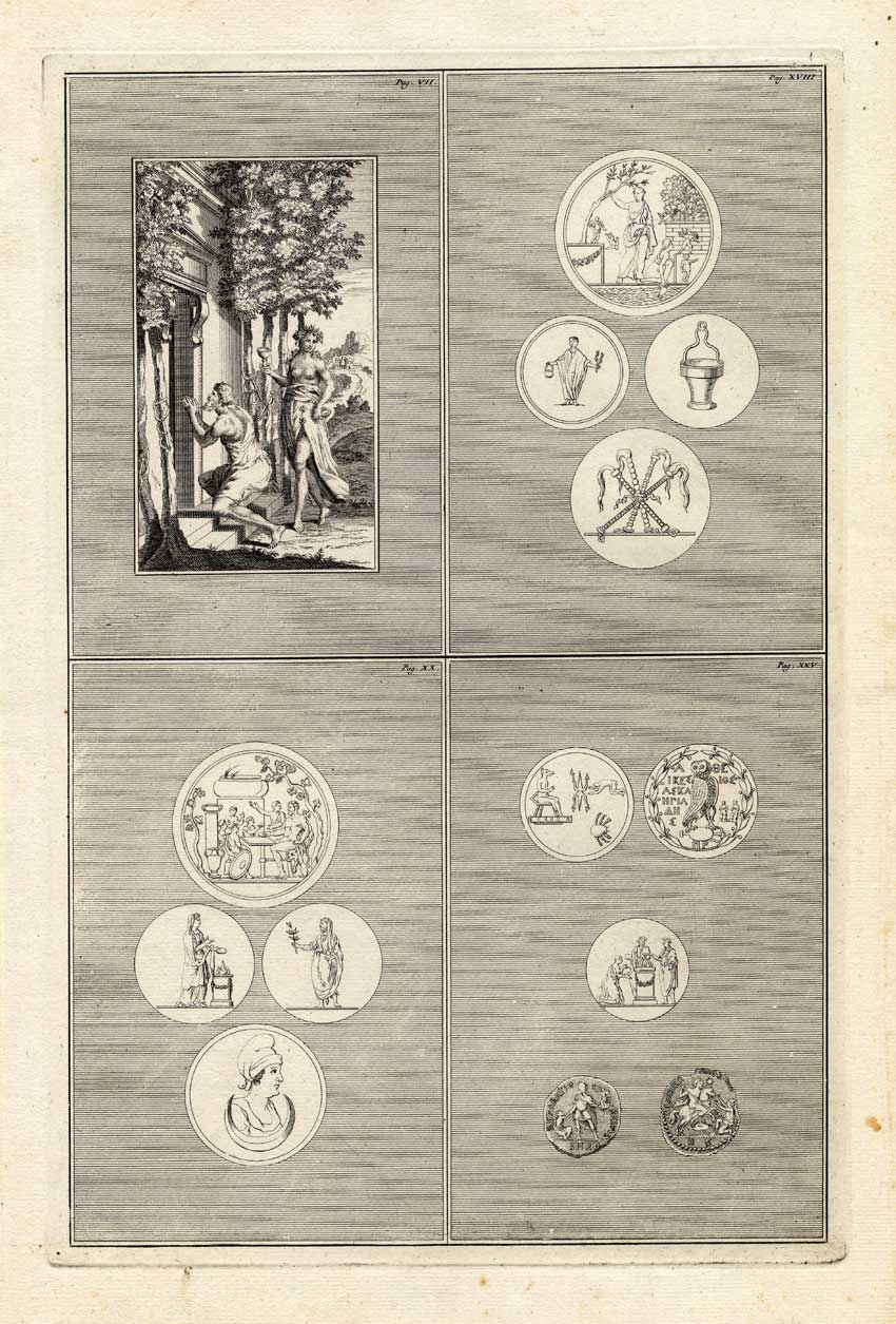 , Antique Print-COINS-GREECE-ROME-OWL-Picart-1727, Pictura Antique Prints