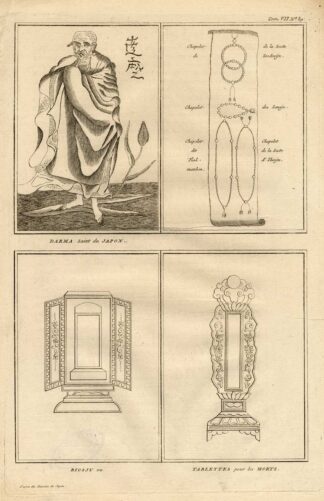 Antique Print-JAPAN-SAINT-DARMA-ROSARY- BIOSJU-ALTAR-Picart-1727