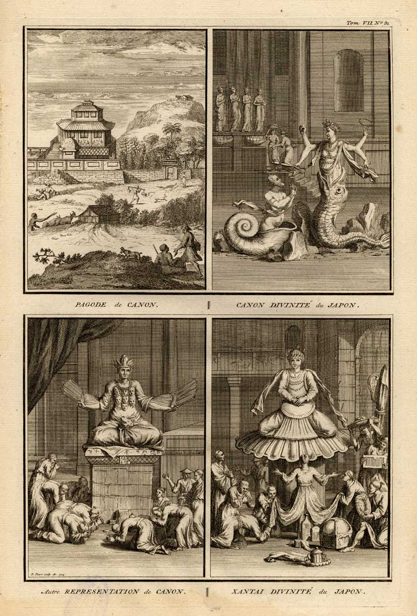 , Antique Print-JAPAN-XANTAI-CANON-PAGODA-Picart-1727, Pictura Antique Prints
