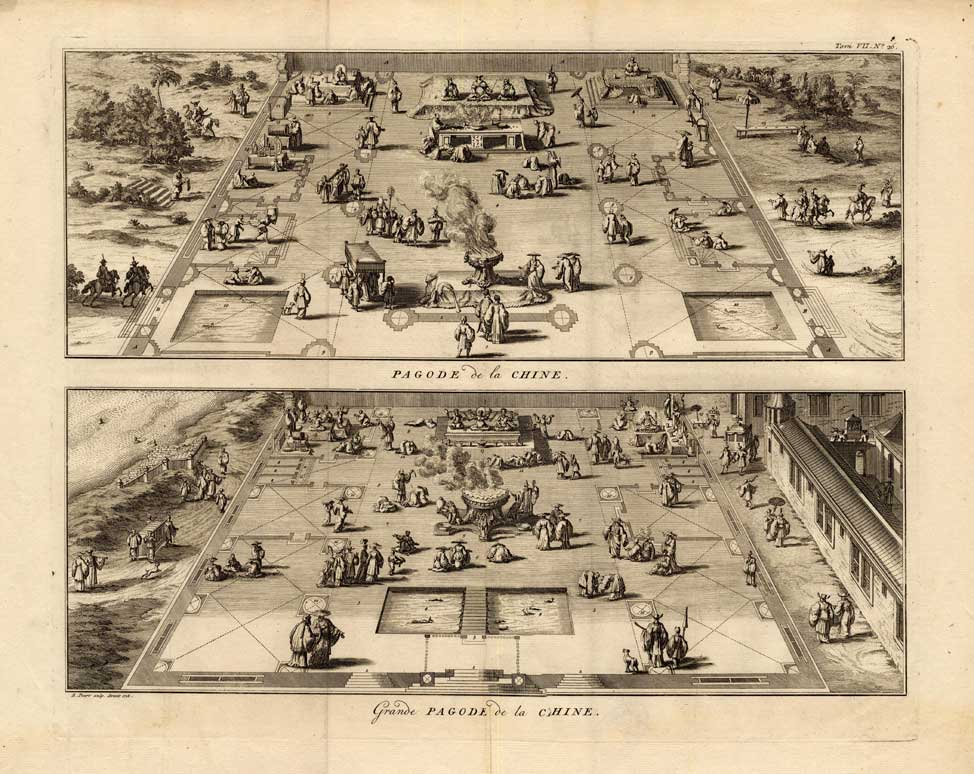 , Antique Print-CHINA-PAGODA-WORSHIP-Picart-1727, Pictura Antique Prints