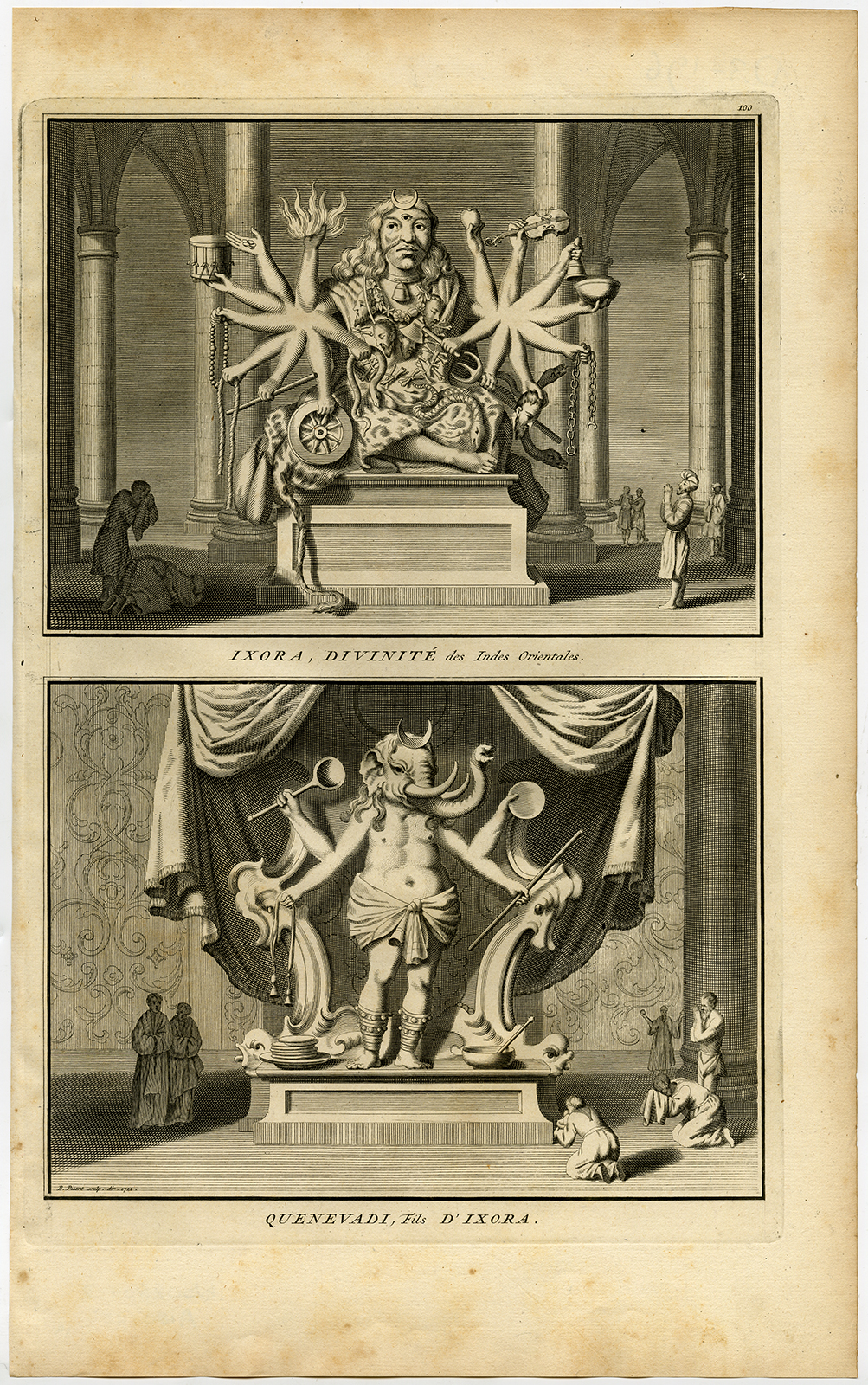 , Antique Print-IXORA-INDIA-ELEPHANT-HINDUISM-Picart-1727, Pictura Antique Prints