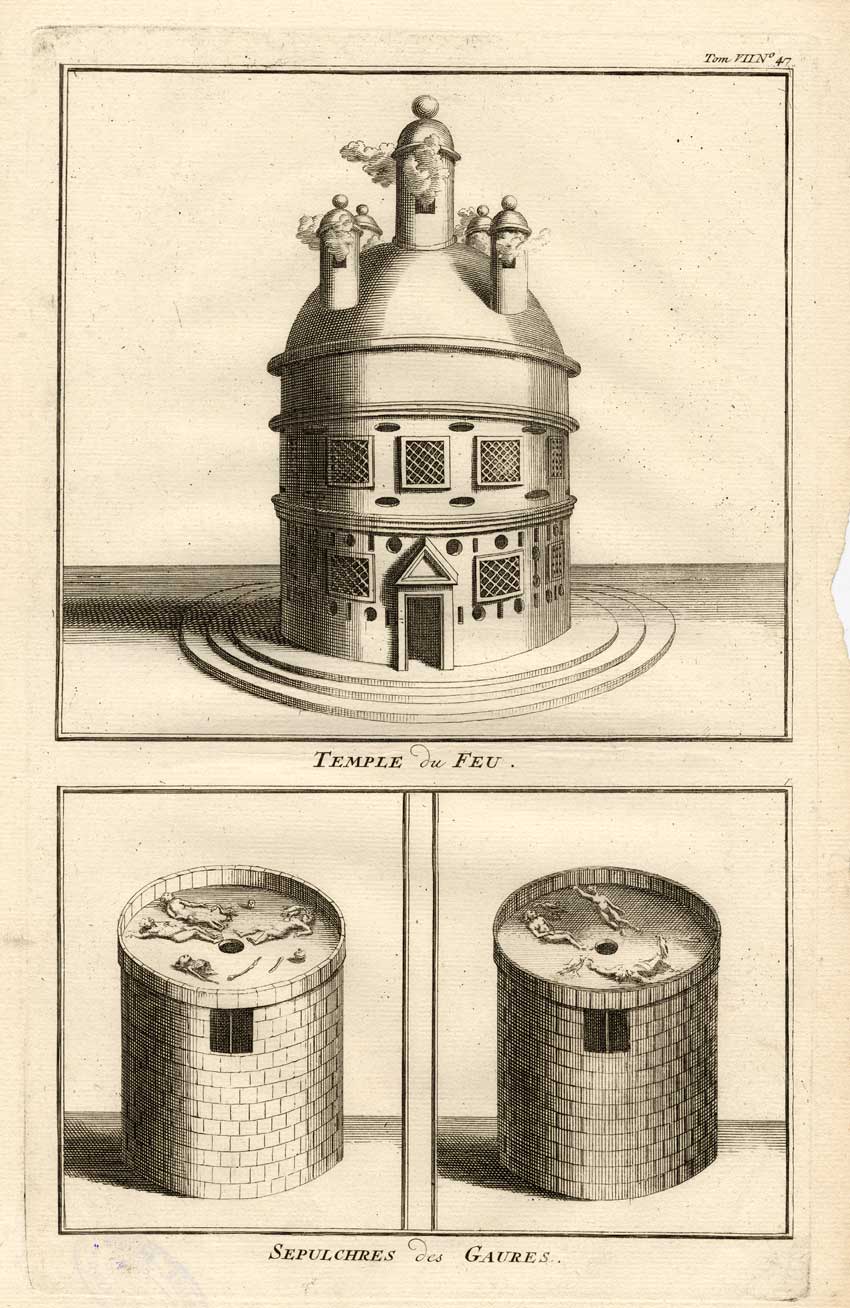 , Antique Print-PARSI-INDIA-TEMPLE-SEPULCHRE-Picart-1727, Pictura Antique Prints
