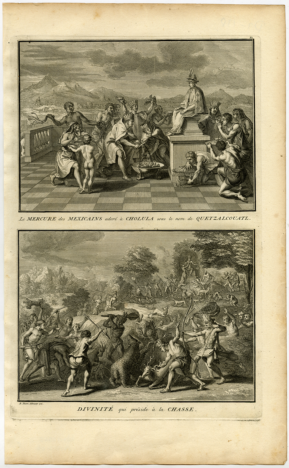 , Antique Print-MEXICO-QUETZALCOATL-HUNTING-Picart-1727, Pictura Antique Prints
