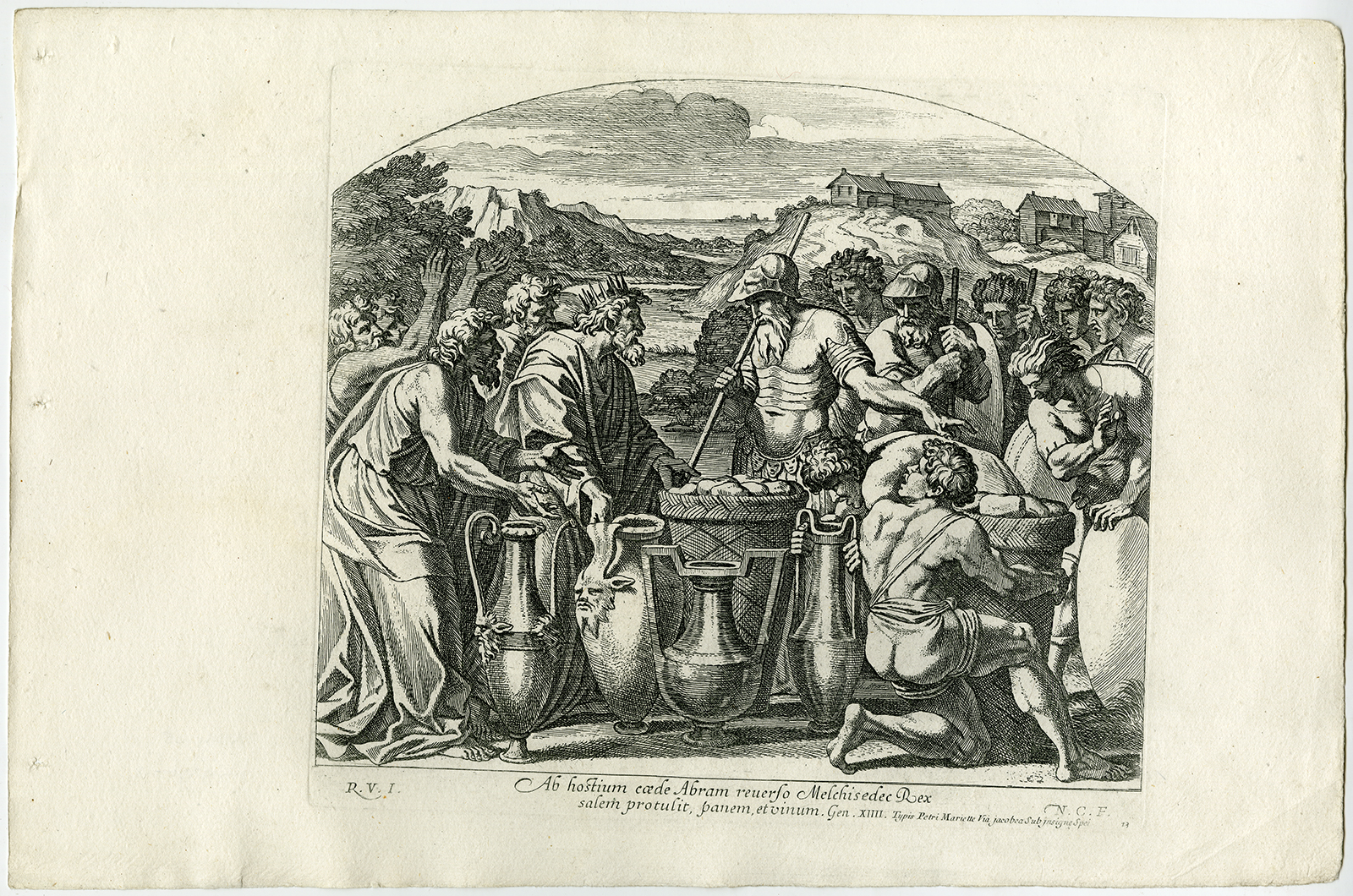 , Antique Print-ABRAHAM-MELCHIZEDEK-GENESIS-Chapron-1649, Pictura Antique Prints