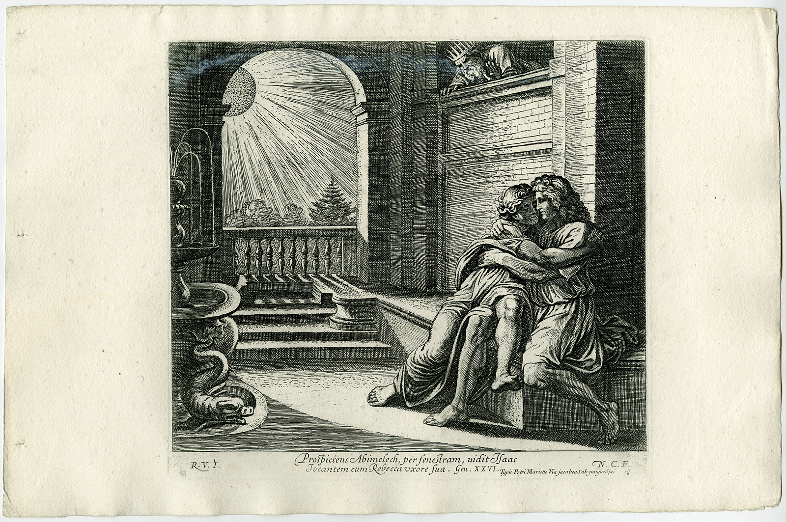 , Antique Print-ISAAC-ABIMELECH-REBECCA-Chapron-1649, Pictura Antique Prints