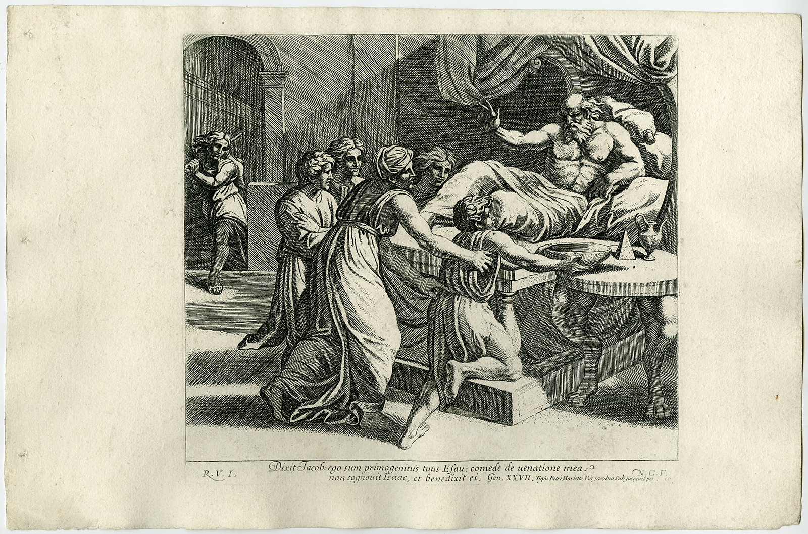, Antique Print-ISAAC-JACOB-ESAU-GENESIS-Chapron-1649, Pictura Antique Prints
