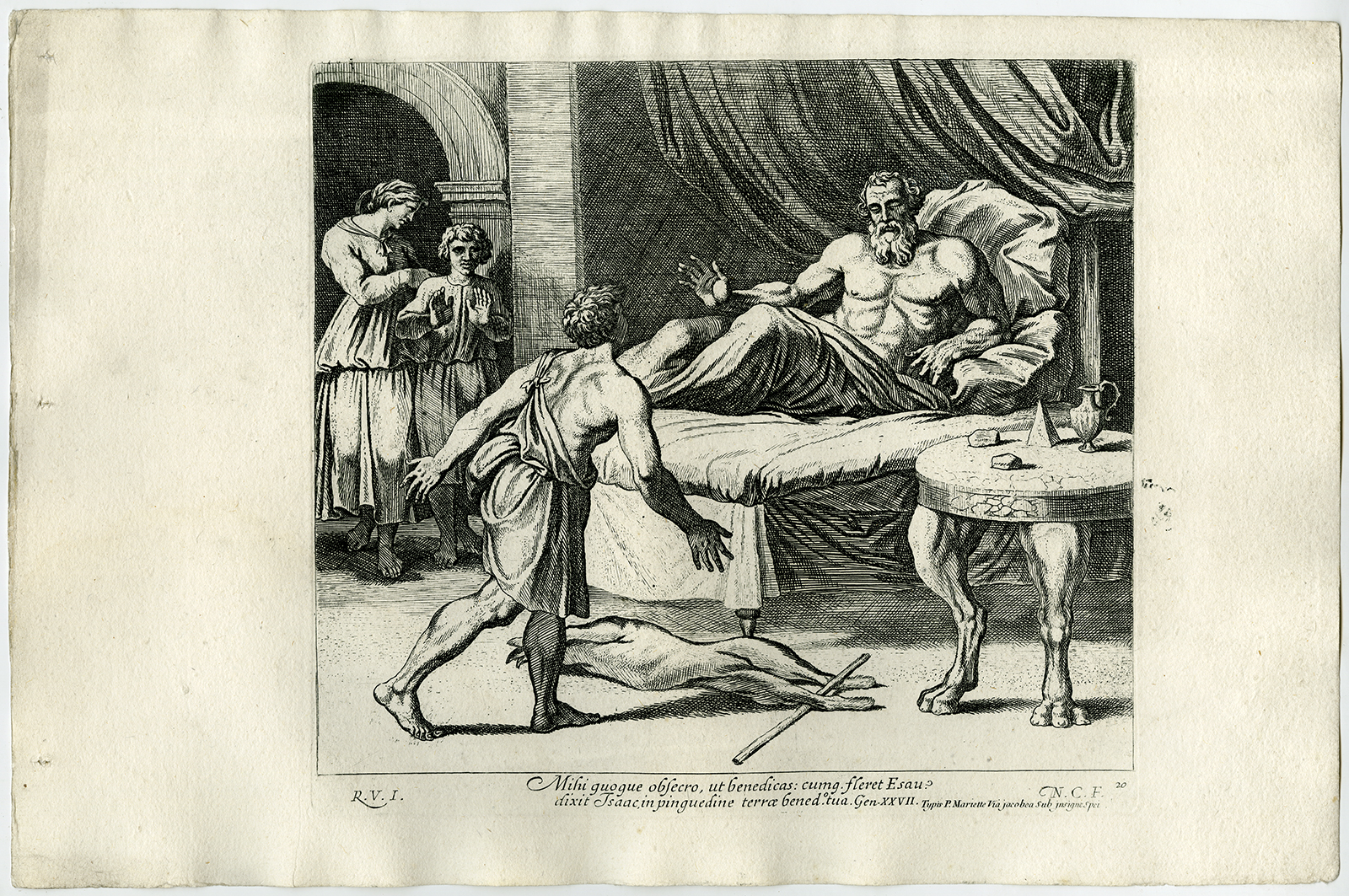 , Antique Print-ISAAC-ESAU-GAME-GENESIS-Chapron-1649, Pictura Antique Prints