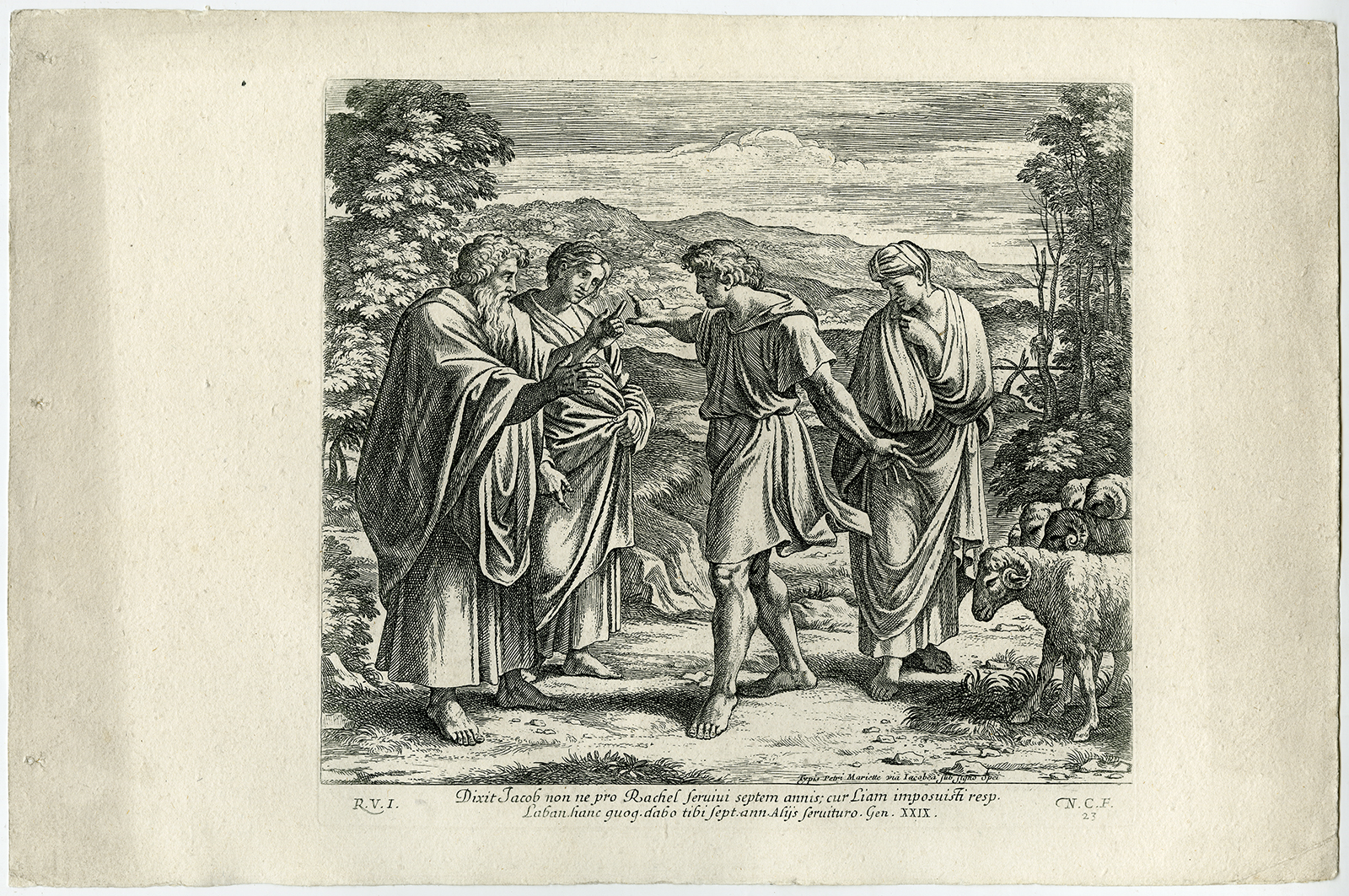 , Antique Print-JACOB-RACHEL-SHEEP-LABAN-LEA-Chapron-1649, Pictura Antique Prints