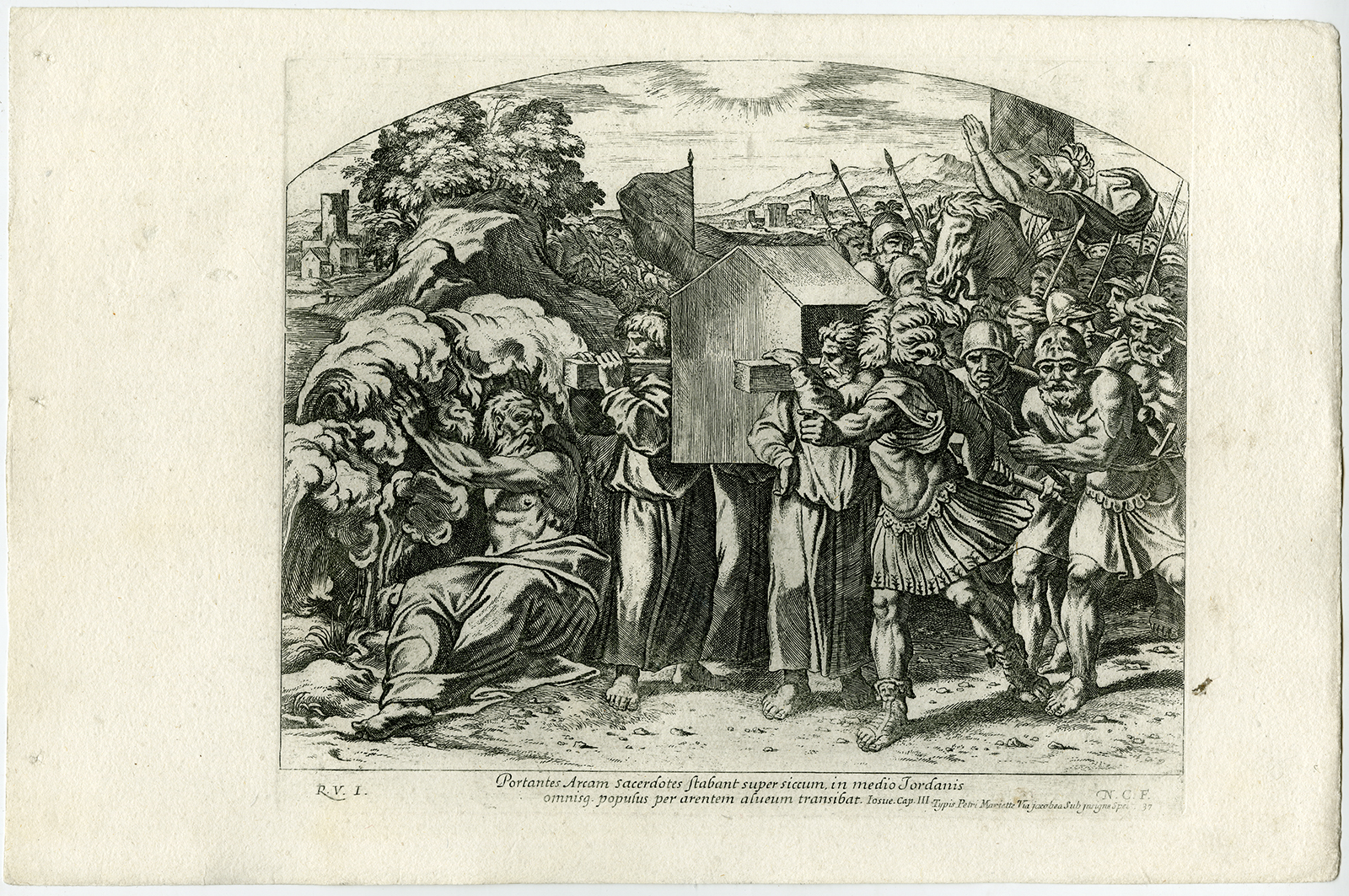 , Antique Print-JOSHUA-ARK OF THE COVENANT-Chapron-1649, Pictura Antique Prints