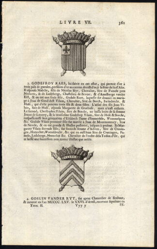 3 Antique Prints-COAT OF ARMS-RAES-L' ORFEVRE-Butkens-1724