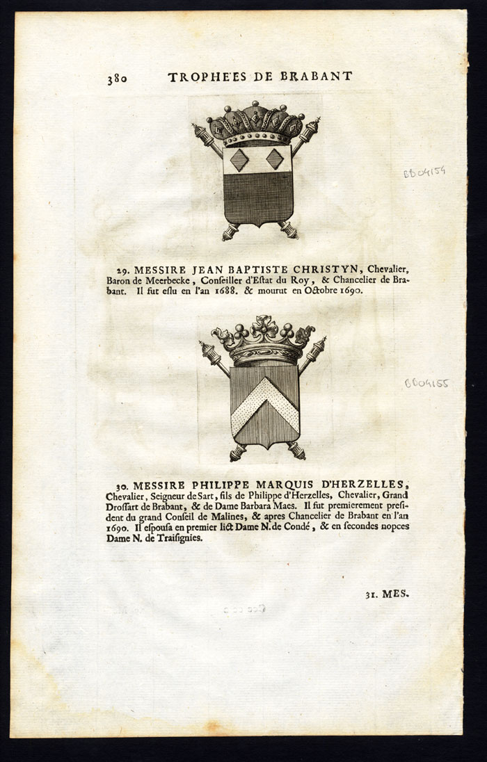 , 2 Antique Prints-KNIGHT-CHRISTYN-D’HERZELLES-Butkens-1724, Pictura Antique Prints