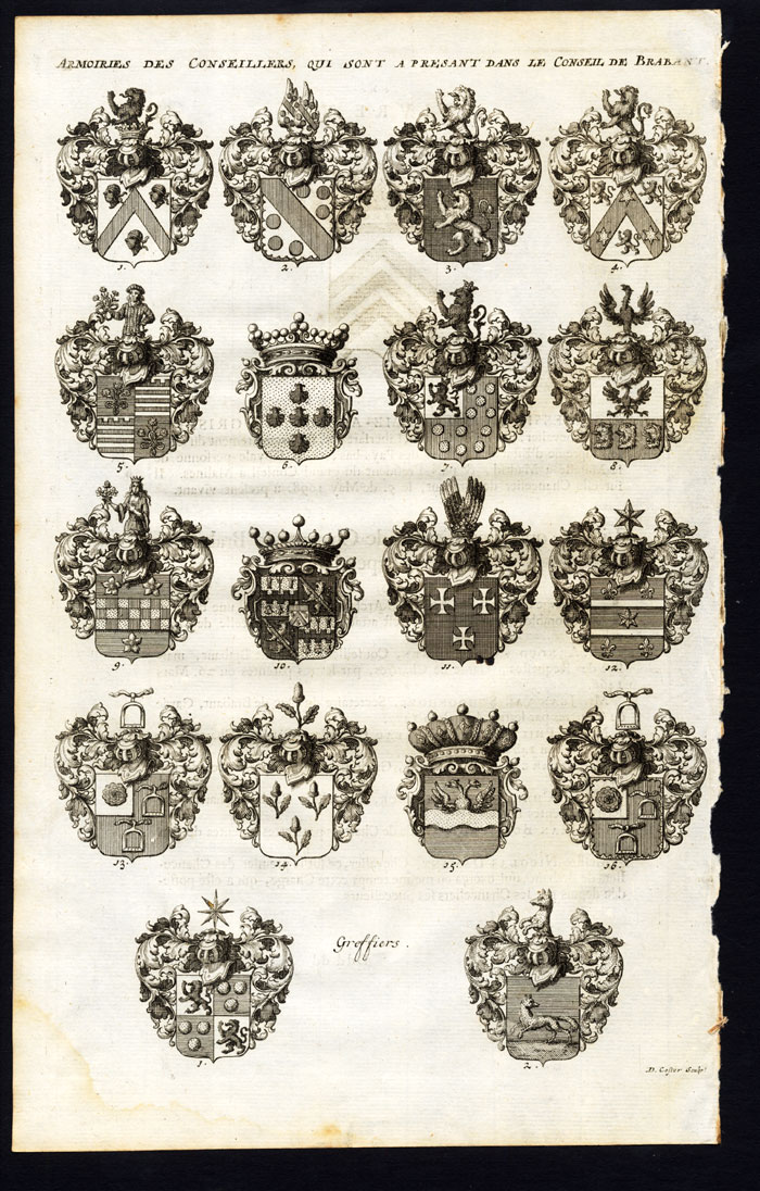 , Antique Print-COUNCIL BRABANT-COAT OF ARMS-Butkens-1724, Pictura Antique Prints
