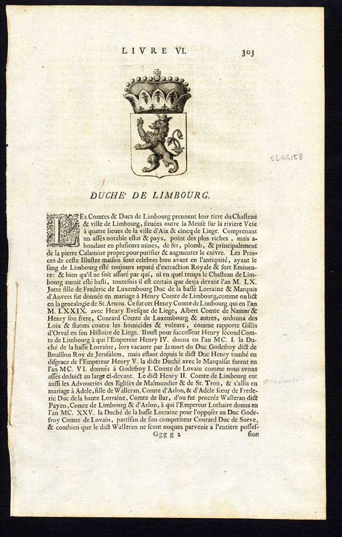 , Antique Print-BELGIUM-DUCHY OF LIMBOURG-Butkens-1724, Pictura Antique Prints