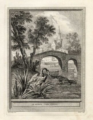 Antique Print-FABLE-HERON-La Fontaine-1755