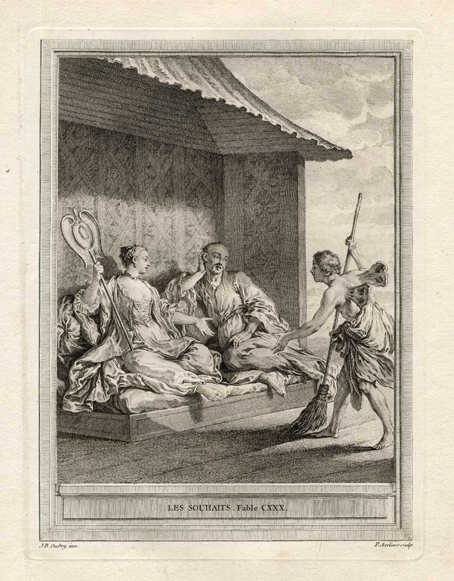 , Antique Print-FABLE-MOGUL-SERVANT-La Fontaine-1755, Pictura Antique Prints