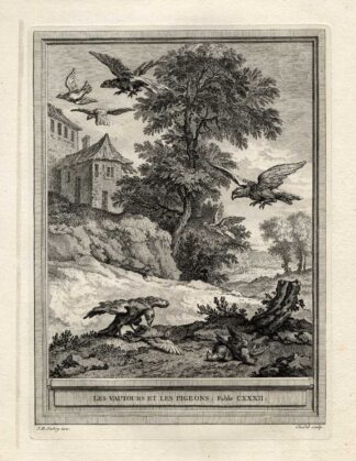 Antique Print-FABLE-VULTURE-PIGEON-La Fontaine-1755