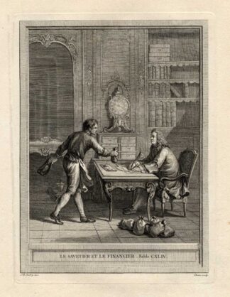 Antique Print-FABLE-BANKER-MONEY-La Fontaine-1755