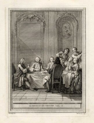 Antique Print-FABLE-EATING-FISH-La Fontaine-1755
