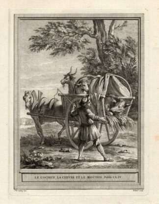 Antique Print-FABLE-HORSE-PIG-GOAT-La Fontaine-1755