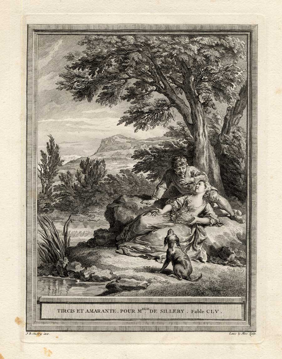 , Antique Print-FABLE-ROMANCE-TIRCIS-La Fontaine-1755, Pictura Antique Prints